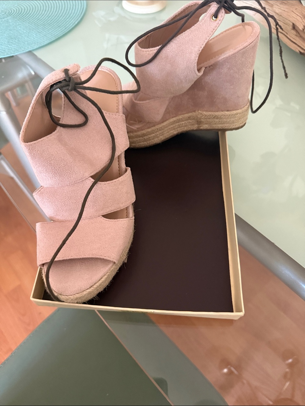 Wild Diva Wedge Espadrille Sandals - Blush Pink Suede used size 6